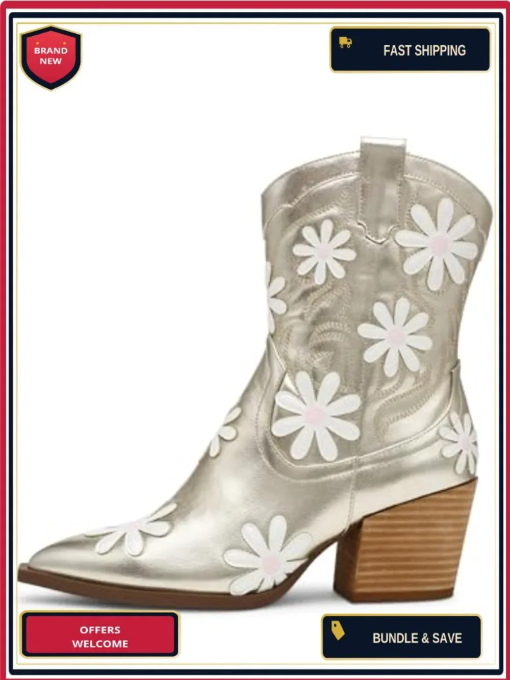 Betsey Johnson Women's Pointed Toe Western Bootie with Wood-Like Heel